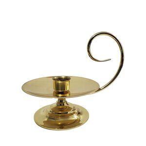 Vtg Baldwin Brass Chamberstick Taper Candle Holder Loop Handle Drip Saucer 8"